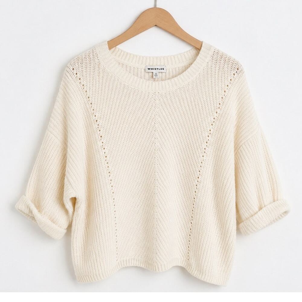 Whistles Cream Cotton Open Knit Sweater Size 6 Minimalist Lightweight Pullover